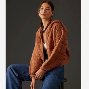 ANTHROPOLOGIE PILCRO WOMENS QUILTED CROPPED ZIP UP HOODED JACKET RUST SIZE XS